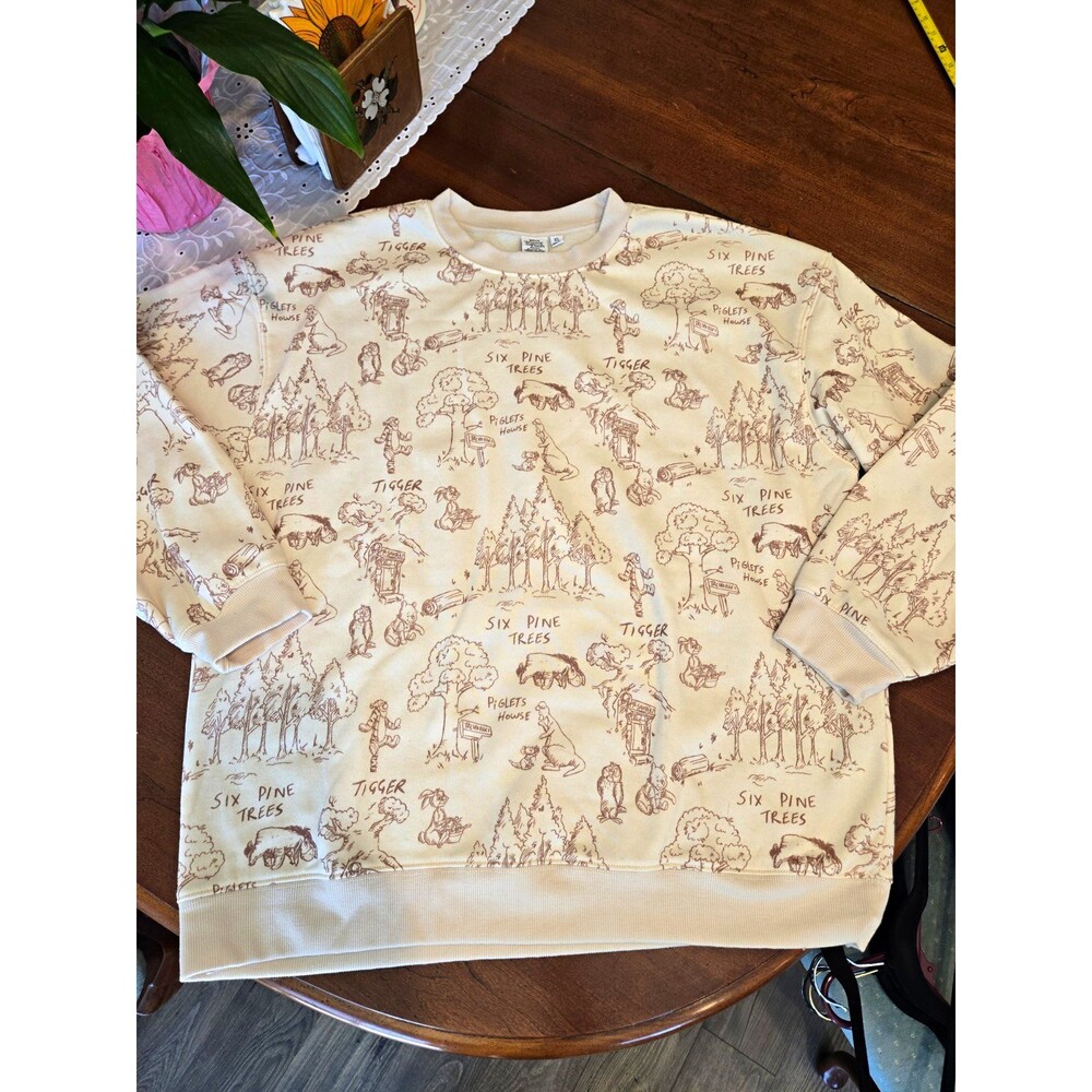 Disney Winnie the Pooh Allover Print Crewneck Pullover Sweatshirt Adult XL